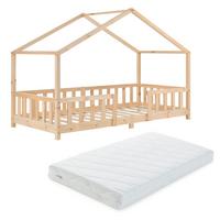 HAUSBETT Treviolo mit Matratze - Naturfarben, Holz/Textil (90/200cm) - [en.casa]
