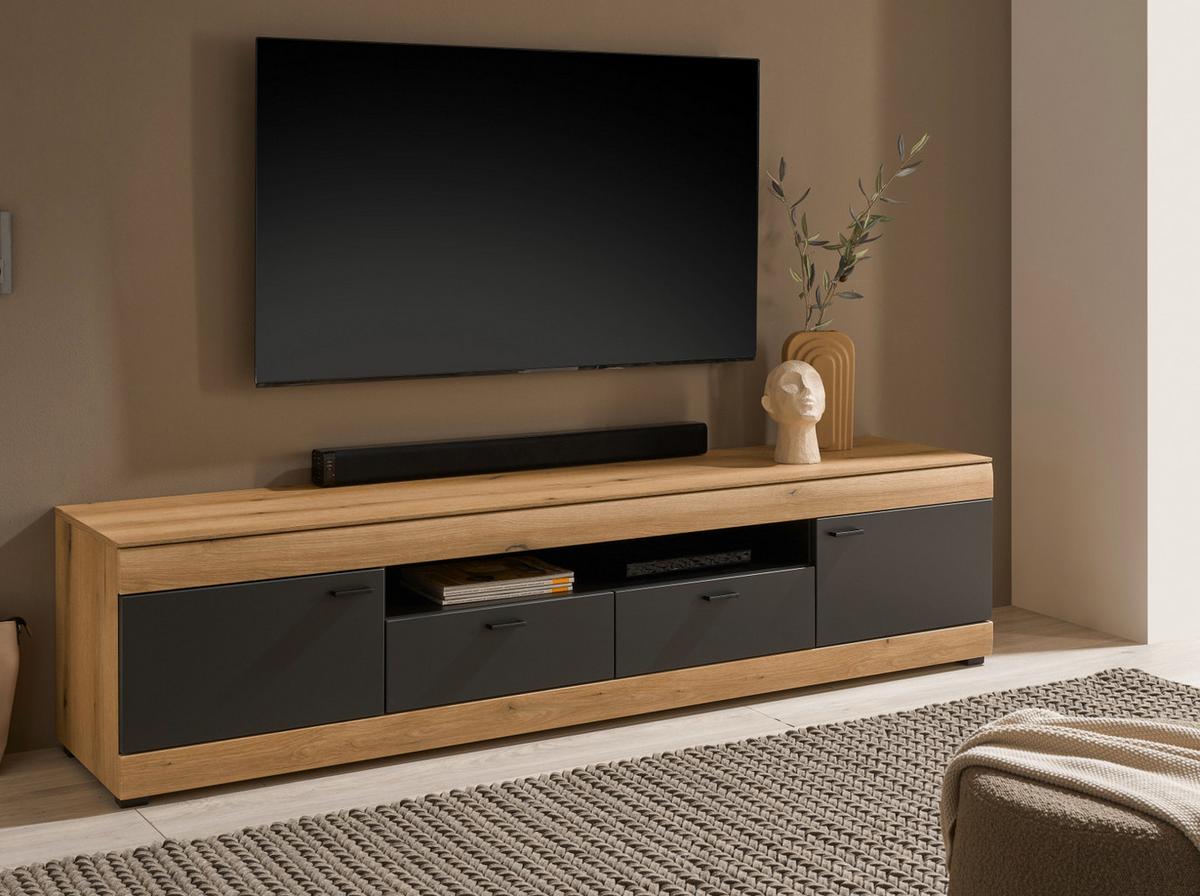 TV-LOWBOARD in Eiche, grau 200 cm, TV Unterschrank XXL mit Soft-Close - Kaschmir/Eichefarben, Holzwerkstoff/Kunststoff (200/48/45cm) - Furn.Design