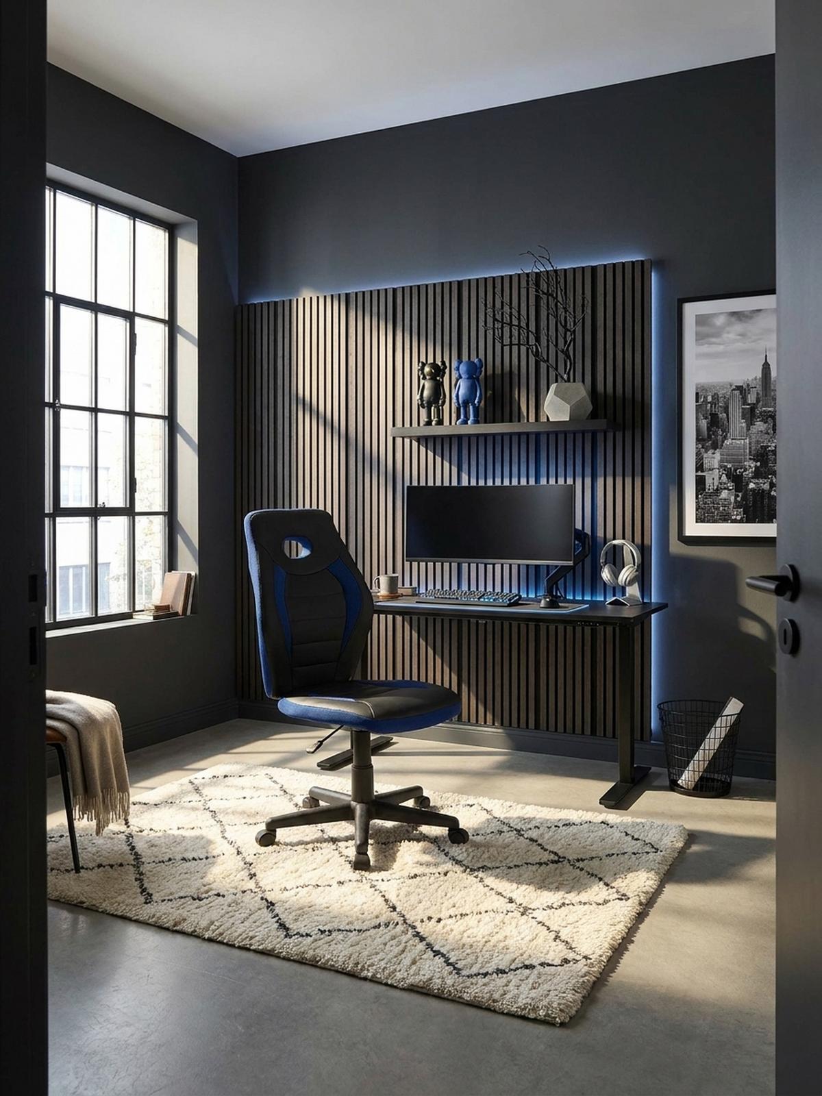 JUGENDDREHSTUHL Hohe Rückenlehne Schulterstütze Kunstleder Mesh, Blau 63x63x103 cm - Blau/Schwarz, Kunststoff/Textil (63/103/63cm) - KADIMA DESIGN