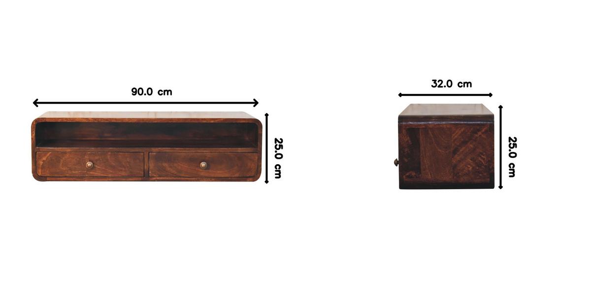 KONSOLENTISCH California Walnuss-Finish, 2 Schubladen, 1 offenes Regal, Braun lackiert - Braun, Holz (32/90/25cm) - Artisan Furniture