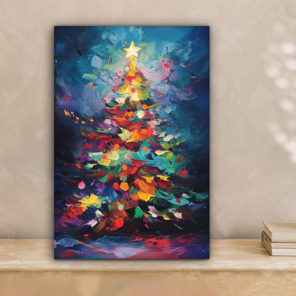 LEINWANDBILD Weihnachtsbaum - Weihnachten - Abstrakt - Farbenfroh Deko Wohnzimmer 20x30 cm - Multicolor, Textil (20/30cm) - MuchoWow