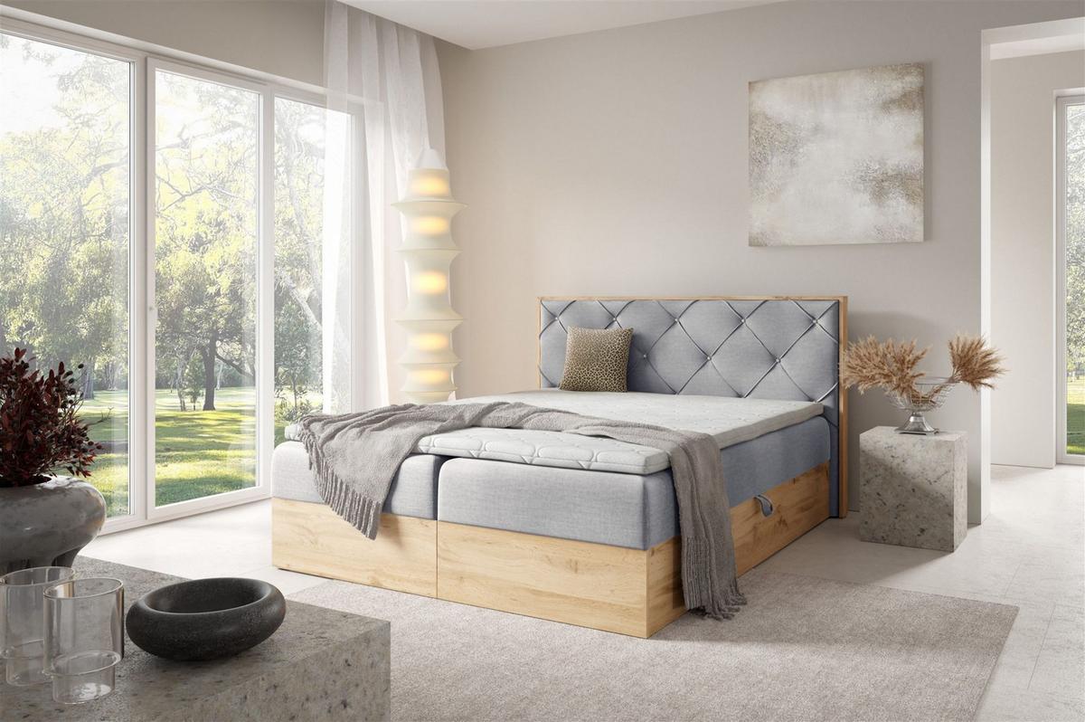 BOXBETT Helios - Hellgrau, Holzwerkstoff/Textil (160/200cm) - Fun Möbel