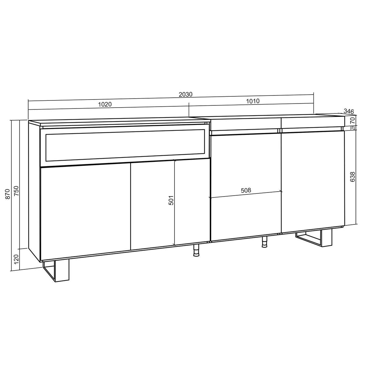 SIDEBOARD Elektrokamin, weiß und schwarz, 200/35/87cm - Multicolor/Schwarz, Holzwerkstoff (200/87/35cm) - Skraut Home
