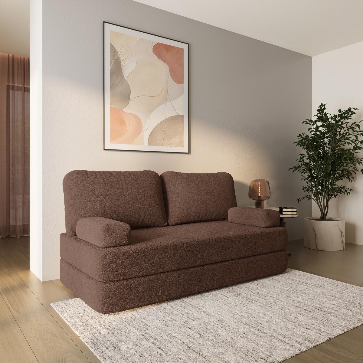 BETTSOFA NIKSI aus Schaumstoff Bucle-Stoff Braun Schlaffunktion - Braun, Textil (170/86/80cm) - MASSENO