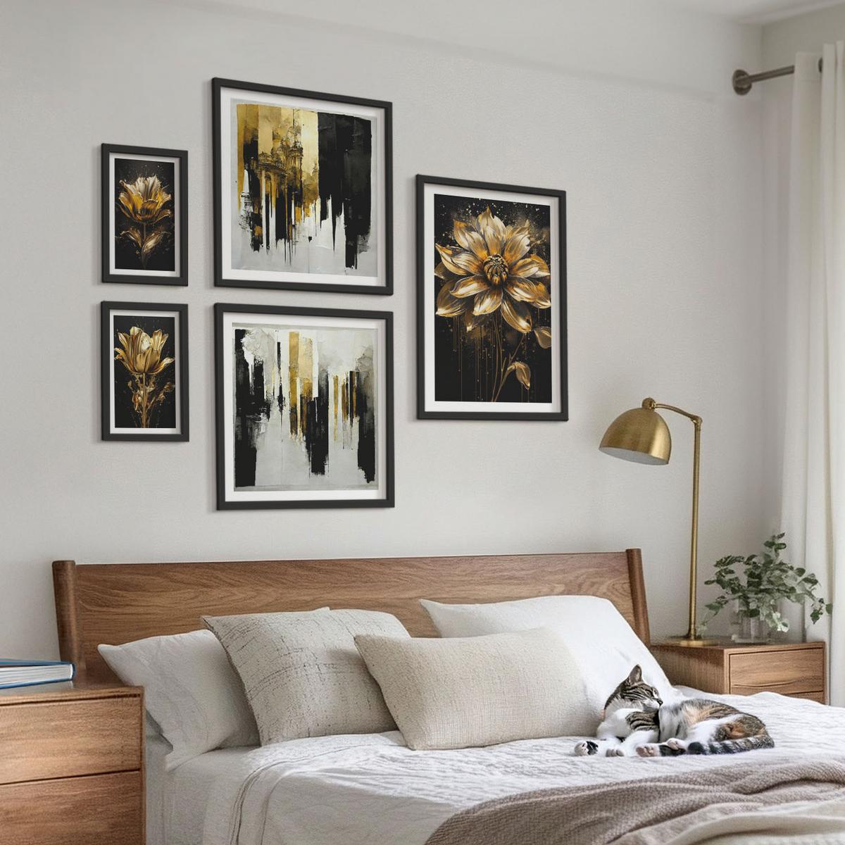 BILDER SET 5er Set - 50x50 cm & 20x30 cm & 40x60 cm Schwarzer Rahmen - Blumenbrücke – Lebensinspiration - Schwarz, Kunststoff (40/60cm) - TULUP