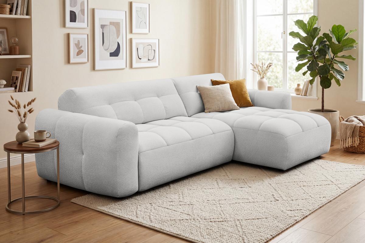ECKSOFA LUMERO 4-Sitzer RECHTS, hellgrau - Hellgrau/Schwarz, Holz/Textil (275/166cm) - Courtois Laville