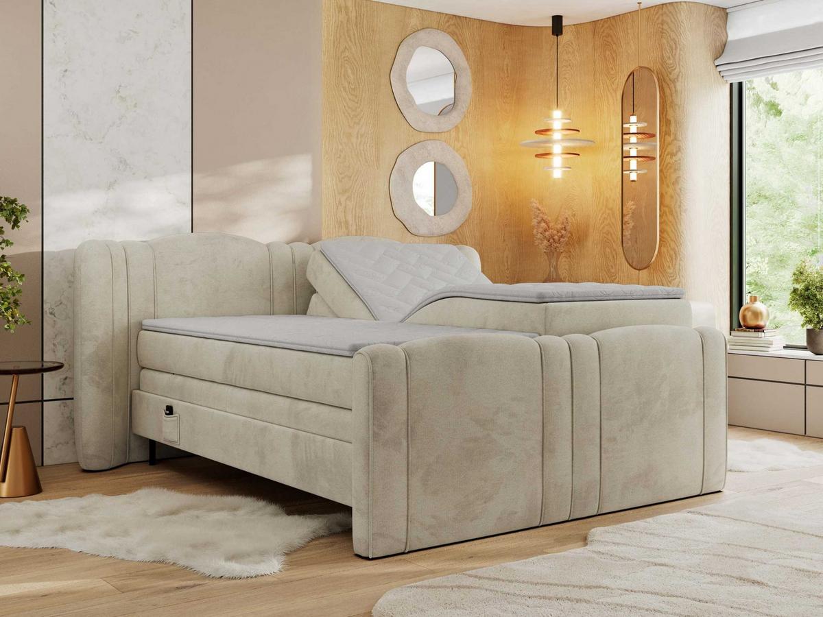 BOXBETT FORTINA 140/200 - Beige Velvet - H3 - Beige, Holz/Textil (140/200cm) - MKS