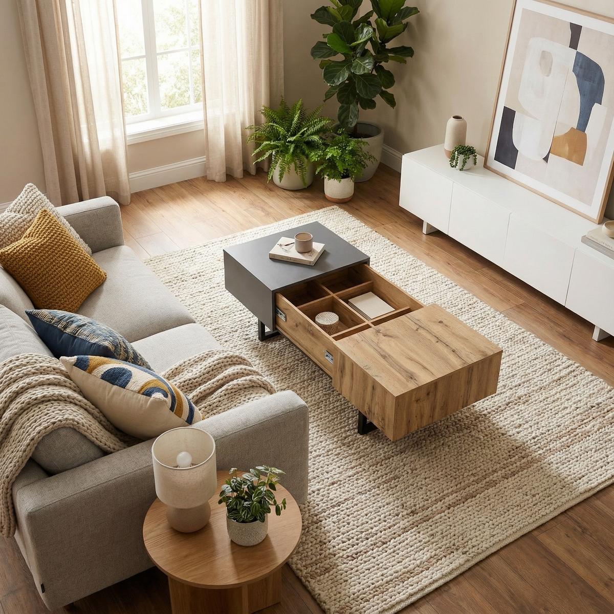 COUCHTISCH ausziehbar in Holz & Anthrazit - Dunkelbraun, Holzwerkstoff (55/100/40cm) - Urban Meuble