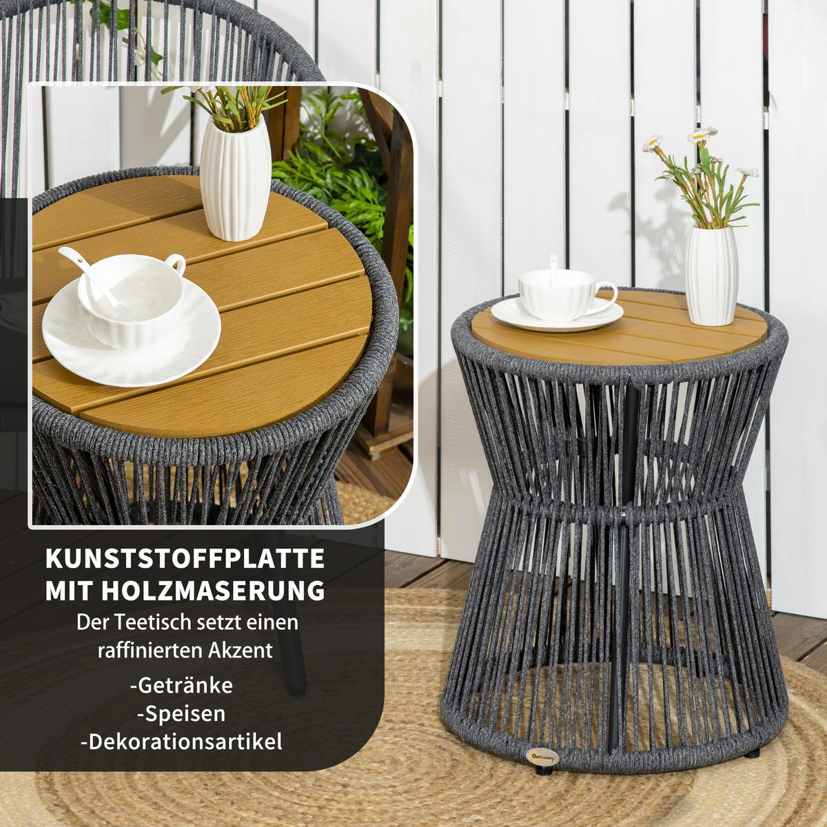 BALKONTISCH, Dunkelgrau+Natur, Aluminium, PS, PE - Dunkelgrau, Kunststoff (39/39/49cm) - Outsunny