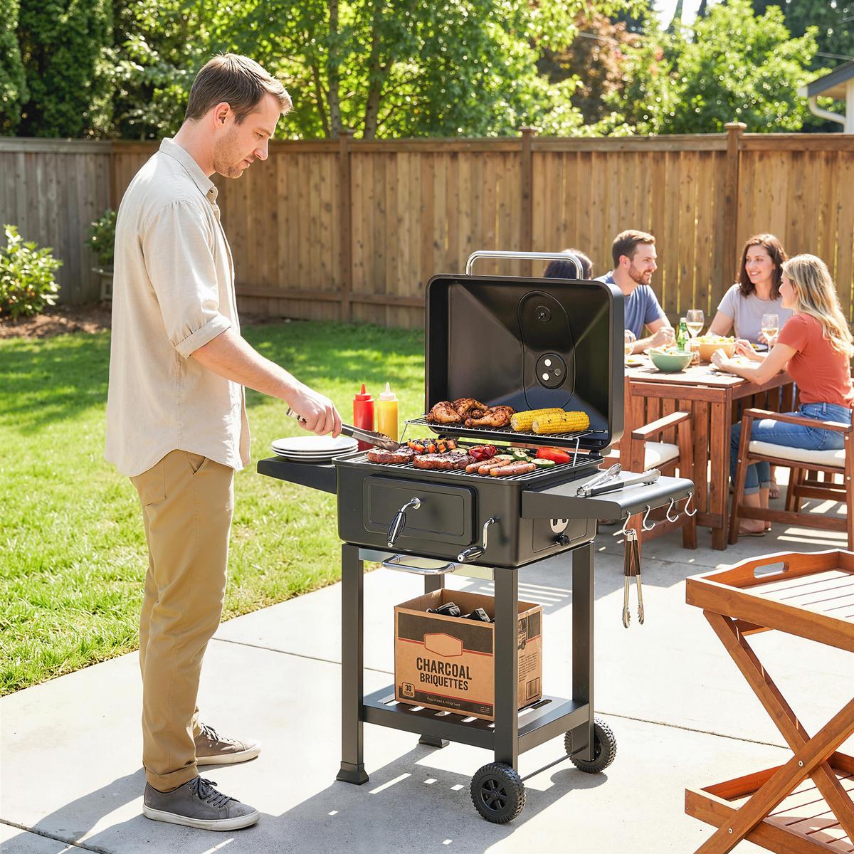 HOLZKOHLEGRILL Metall verzinkter Stahl Schwarz - Schwarz, Metall (63/101.5/112cm) - Outsunny