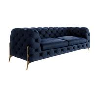 CHESTERFIELD-SOFA 3-Sitzer Lexi Marineblau Samt - Goldfarben/Dunkelblau, Holz/Textil (225/75/100cm) - S-Style Möbel