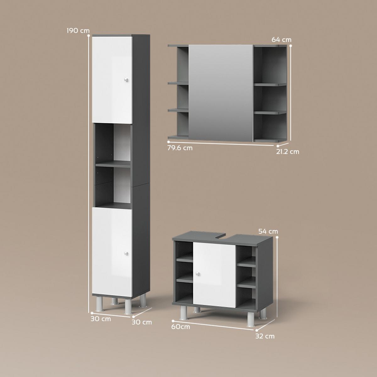 BADMÖBEL-SET Fucino Anthrazit 3 Teile, mit Hochschrank - Anthrazit, Holzwerkstoff (80/64/21cm) - Livinity®