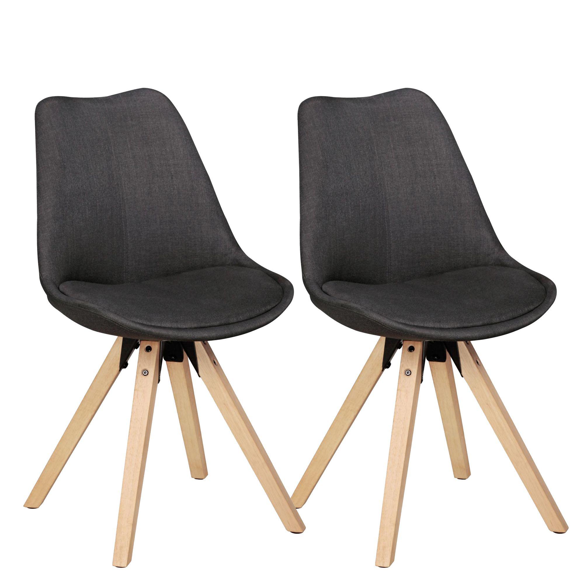 ESSZIMMERSTUHL 2er Set Stoffbezug mit Holzgestell Rückenlehne Retro gepolstert, Anthrazit 49x52x87 cm - Eichefarben/Anthrazit, Holz/Textil (49/87/52cm) - KADIMA DESIGN