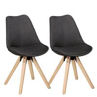 ESSZIMMERSTUHL 2er Set Stoffbezug mit Holzgestell Rückenlehne Retro gepolstert, Anthrazit 49x52x87 cm - Eichefarben/Anthrazit, Holz/Textil (49/87/52cm) - KADIMA DESIGN