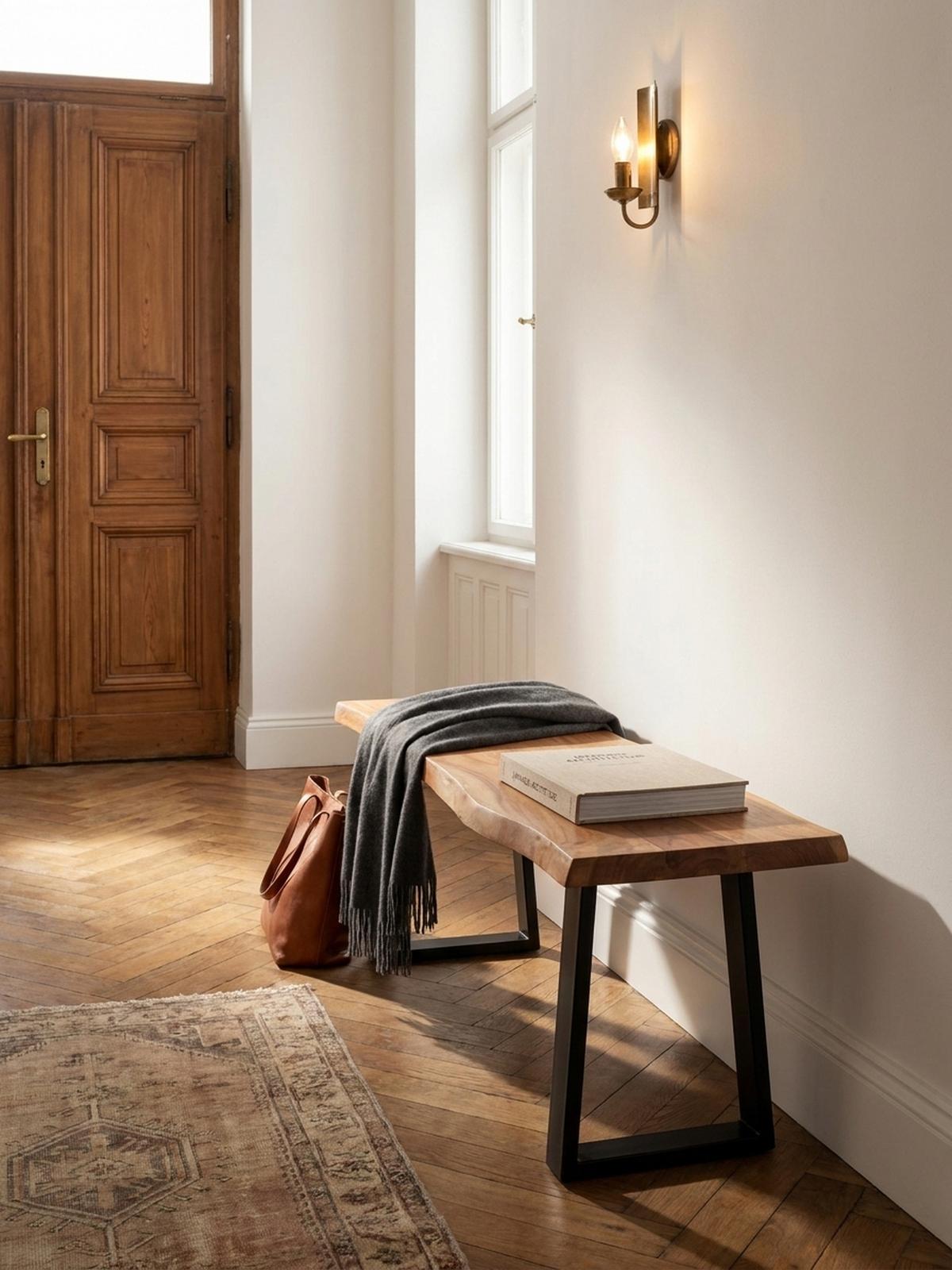 GARDEROBENBANK Massivholz Metall Baumkante, Akazie-Schwarz 120x40x46 cm - Schwarz/Braun, Holz/Metall (120/46/40cm) - KADIMA DESIGN