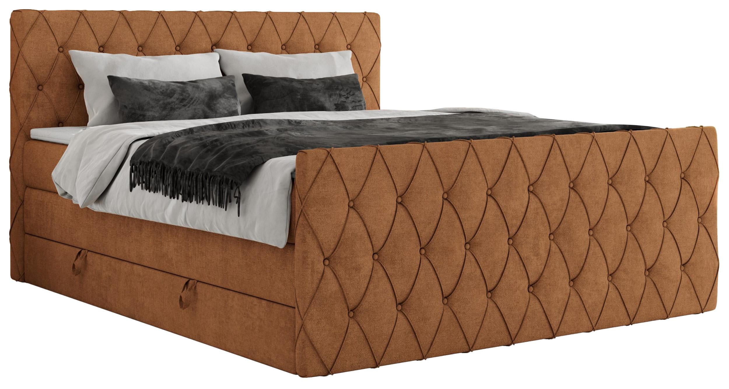 BOXSPRINGBETT MIREN KING DUO 140/200 Orange Struktur - H4 - Orange, Holz/Textil (140/200cm) - MKS