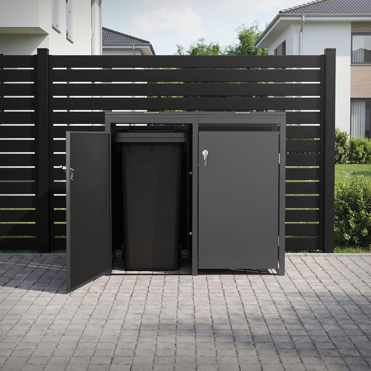 MÜLLTONNENBOX 4er Anthrazit - Anthrazit, Metall (264/120/80cm) - ML-DESIGN
