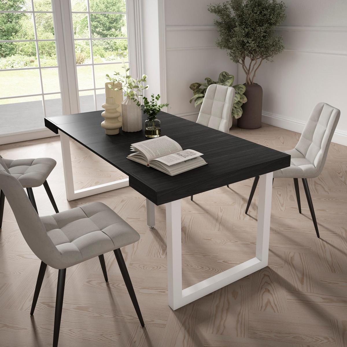 KONSOLENTISCH ausziehbar 58 bis 180cm, für 8 Gäste, schwarz, 90/58/73cm - Schwarz, Holzwerkstoff (90/180/73cm) - Skraut Home