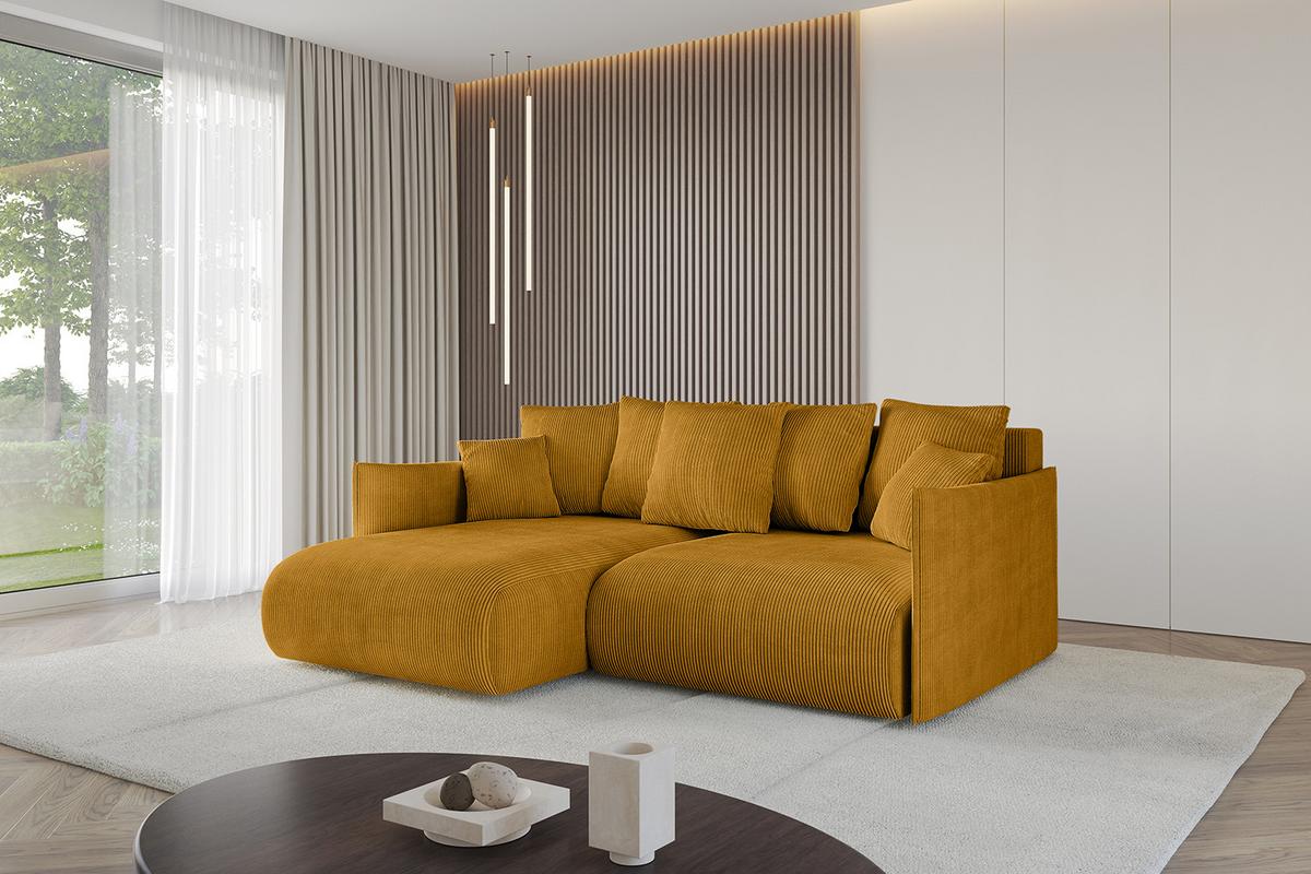 ECKSOFA Ottomane links ONESK-L 216x177x72 Senfgelb Cord - Currygelb, Holzwerkstoff/Kunststoff (216/177cm) - ALTDECOR