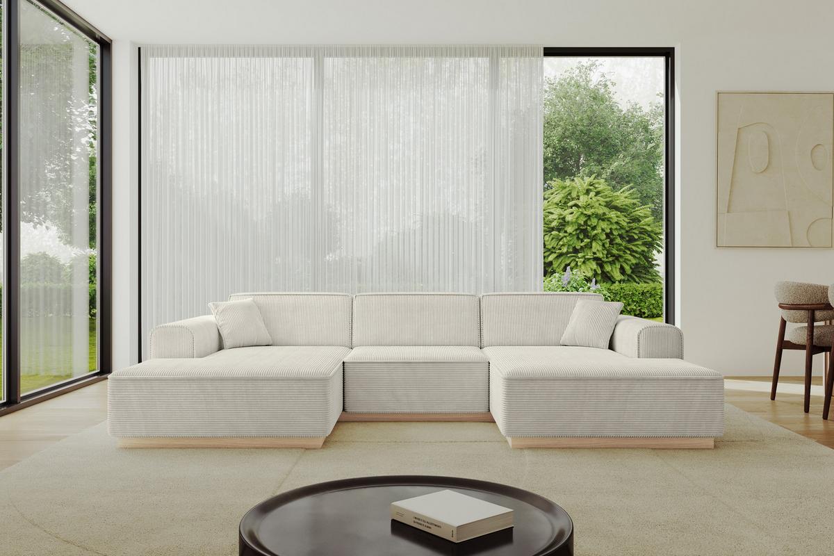 WOHNLANDSCHAFT ENIL-U 401x189x68 Beige Cord - Beige, Holzwerkstoff/Kunststoff (401/68/189cm) - ALTDECOR