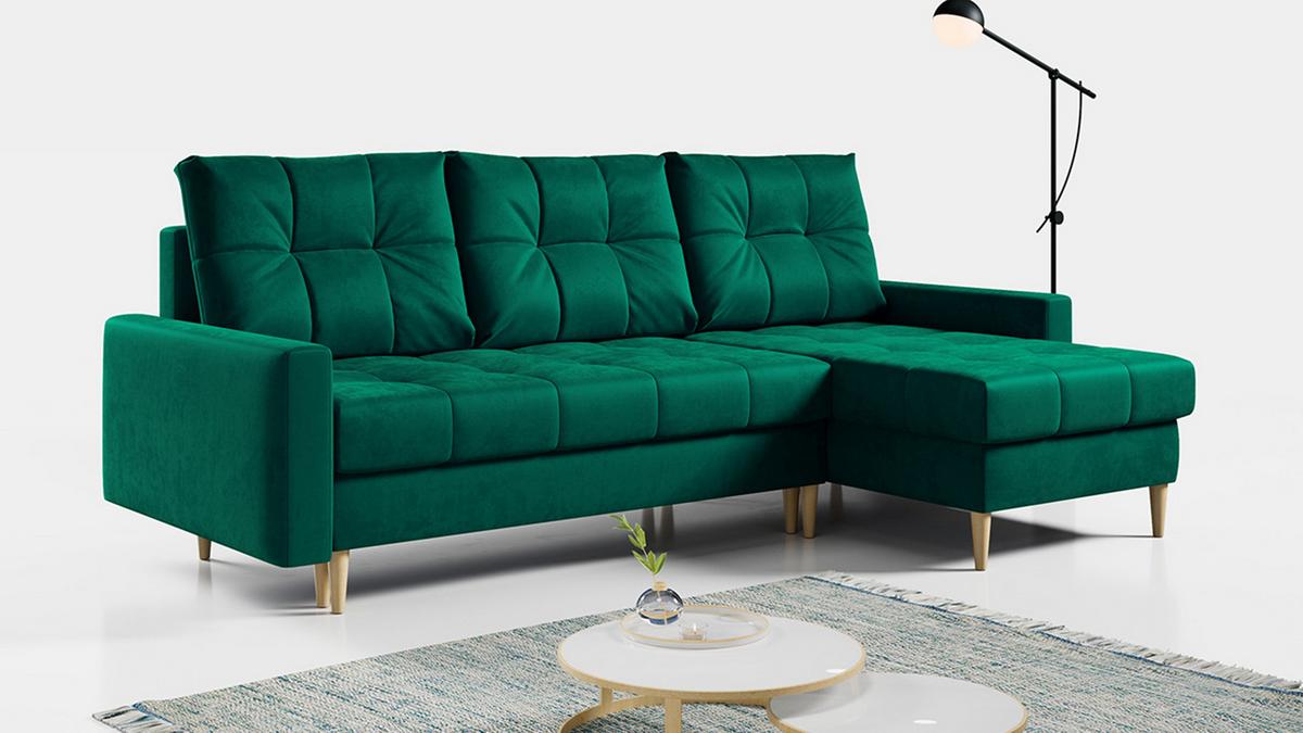ECKSOFA Astra Dunkelgrün Velvet - Dunkelgrün/Braun, Holz/Textil (220/140cm) - MKS