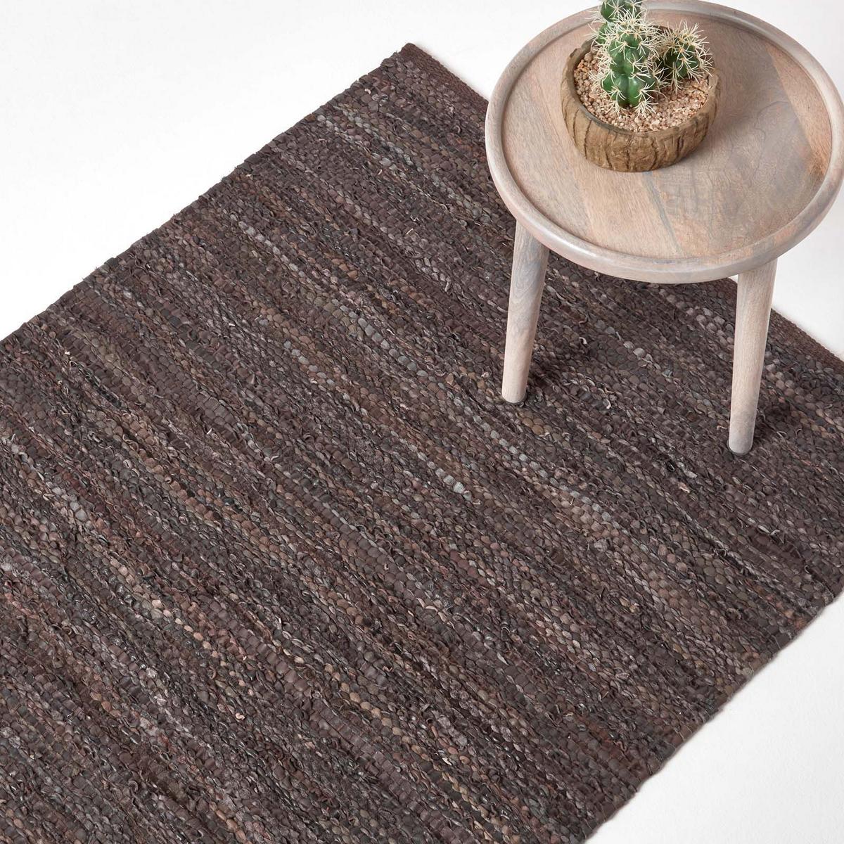 LEDERTEPPICH Denver gewebt 120/180 cm - Braun, Leder (120/180cm) - Homescapes