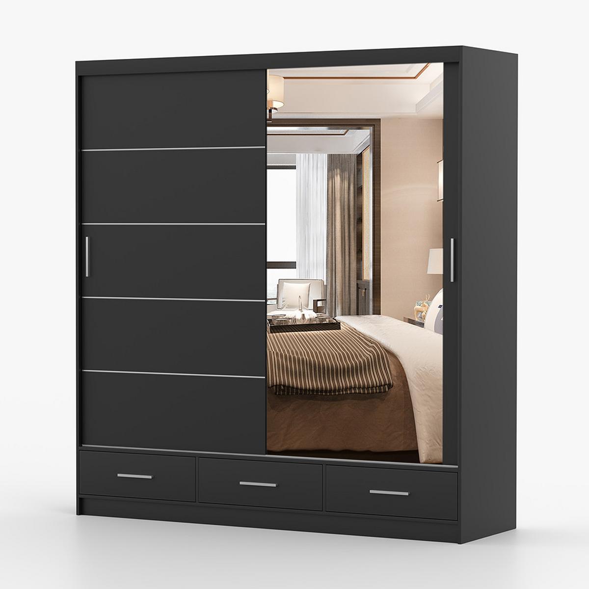 KLEIDERSCHRANK Florence 203 cm, 203/218/61, 2-türig, schwarz - Schwarz, Holzwerkstoff (203/218/61cm) - imoebel24