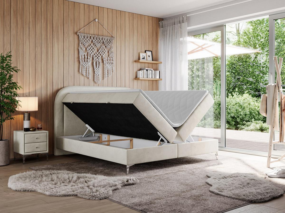 BOXBETT EIRA 180/200 Beige Velvet - H4 - Beige/Silberfarben, Holz/Textil (180/200cm) - MKS