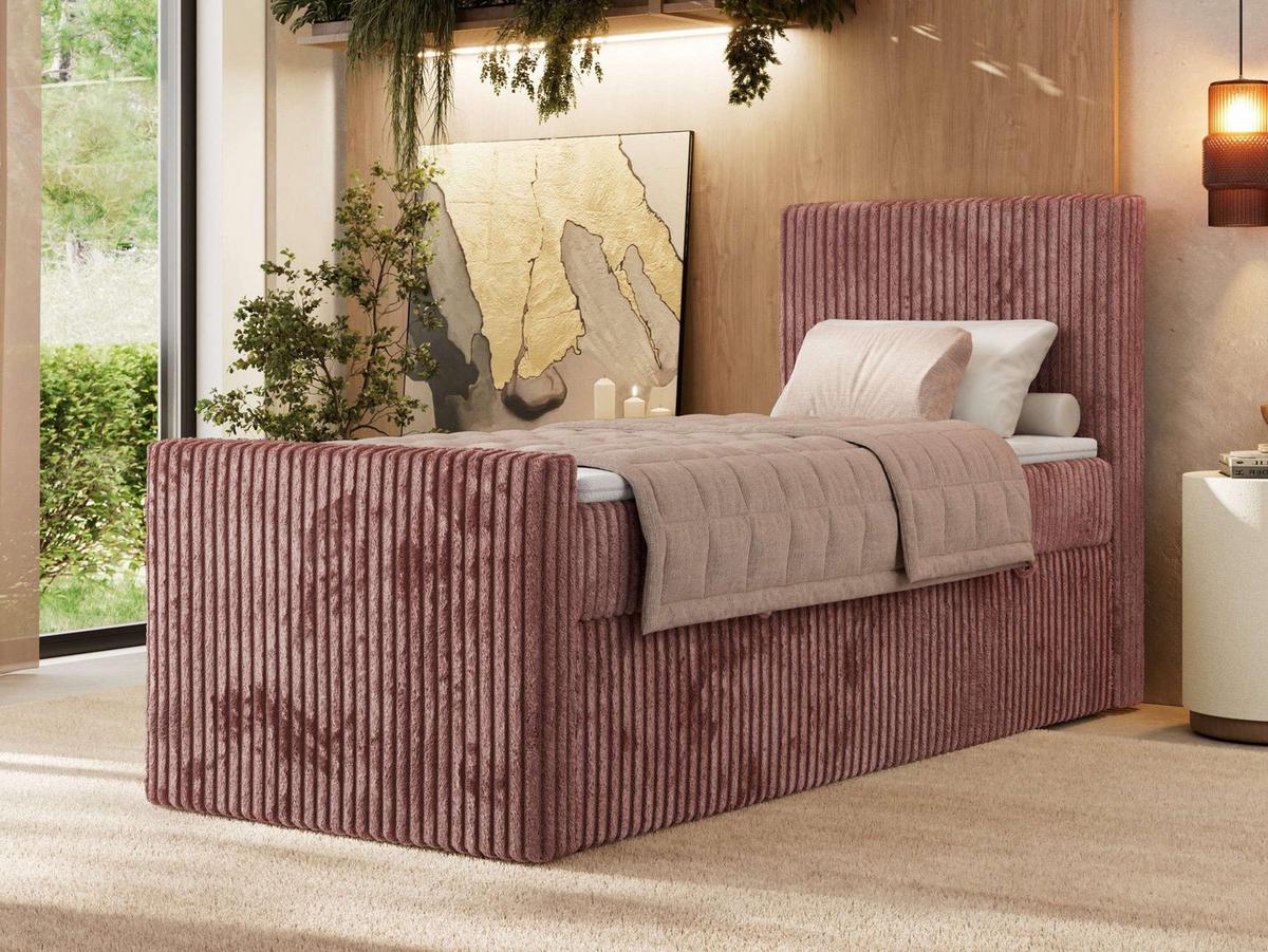 BOXBETT TILIANO DUO 90/200 - Rosa Cord - H4 - Topper Visco - Rechts Seite - Rosa, Textil (90/200cm) - MKS
