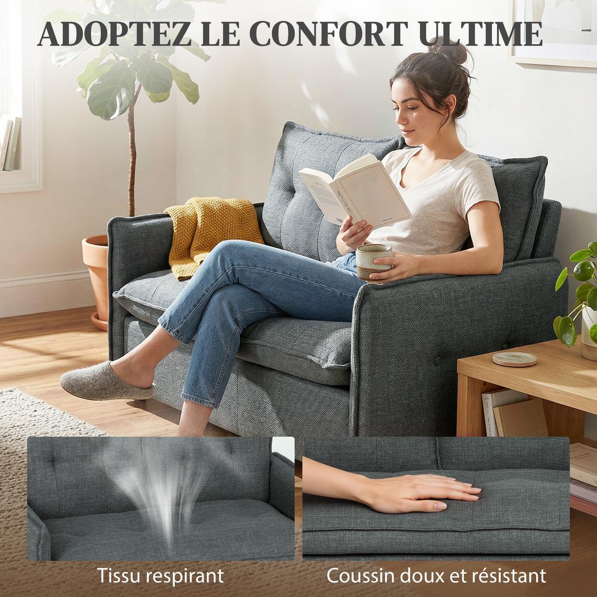 SOFA Rhyxan 131/75/85cm - Dunkelgrau, Textil (75/85/131cm) - ZMH