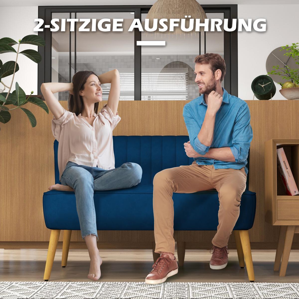 SOFA Polyester Blau - Dunkelblau, Holz/Textil (56.5/77/117cm) - HOMCOM