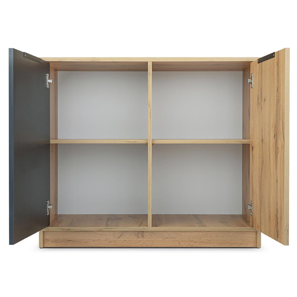 KOMMODE GAREN 94/82/41cm mit Schubladen 2 Türen Eiche Wotan - Eiche Wotan/Schwarz, Holzwerkstoff (94/82/41cm) - MASSENO