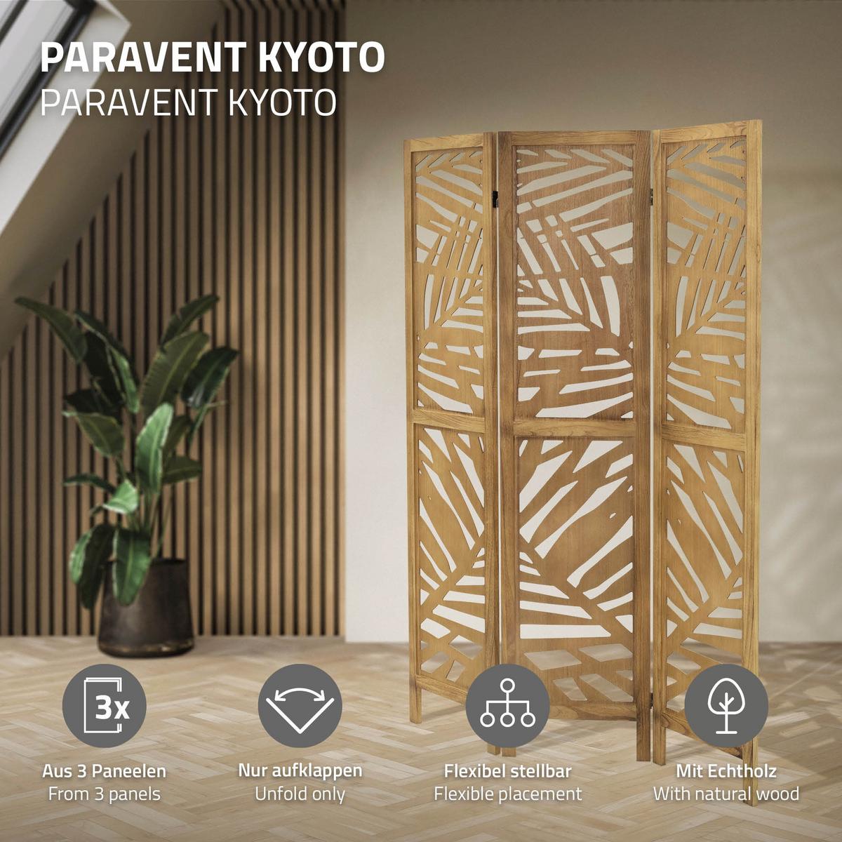PARAVENT 3 teilig Kyoto 170x121 cm Natur aus Holz - Braun, Holz (121/170/2cm) - ML-DESIGN