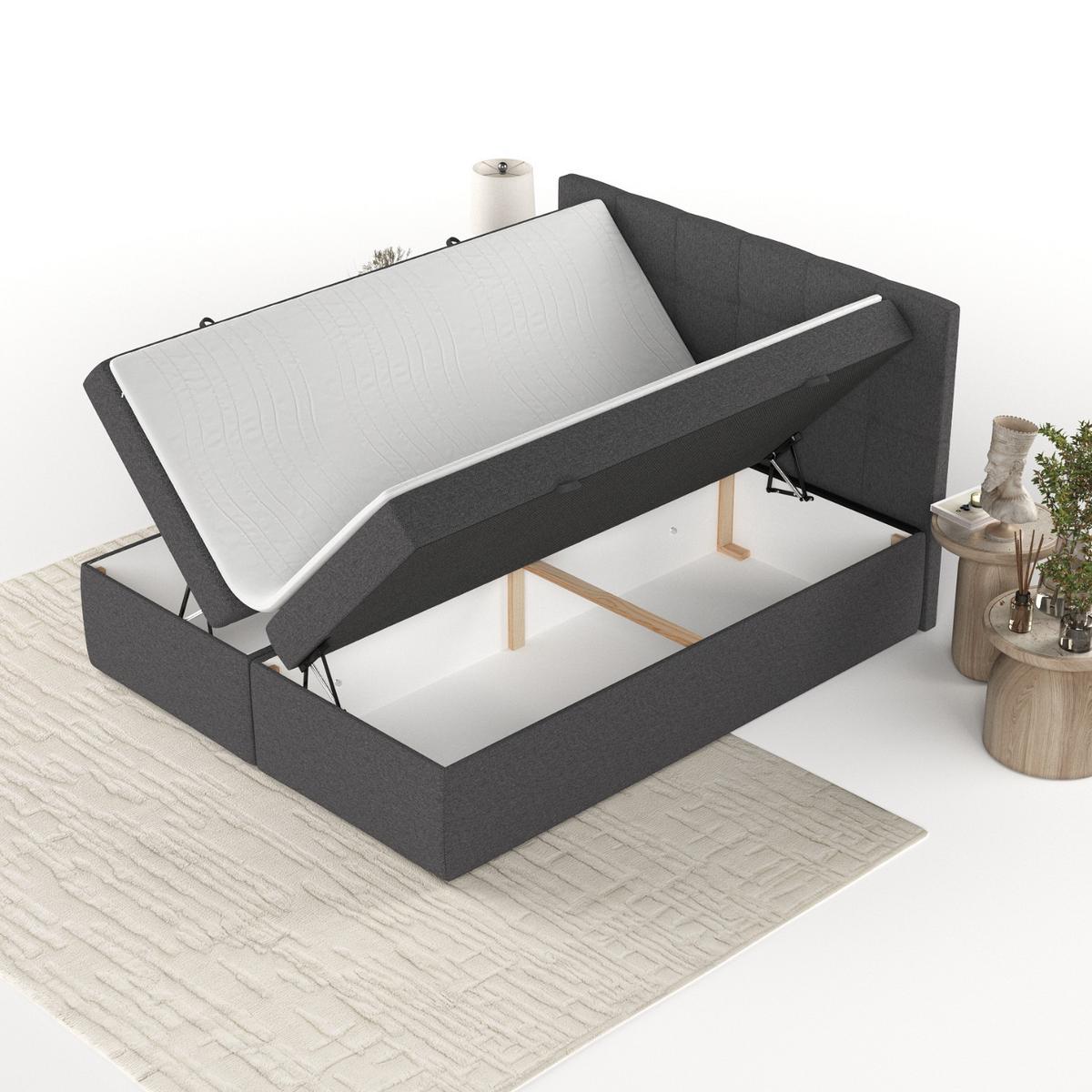 BOXBETT Lean 180/200 cm Anthrazit im Megan Stoff - Anthrazit/Schwarz, Holz/Holzwerkstoff (180/200cm) - AltaBeds