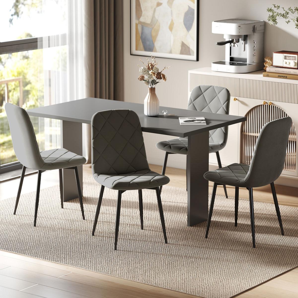 ESSZIMMERSTÜHLE, 4er-Set Küchenstühle mit Rückenlehne, Samtoptik, Grau - Grau, Kunststoff (54/87/45cm) - HOMCOM