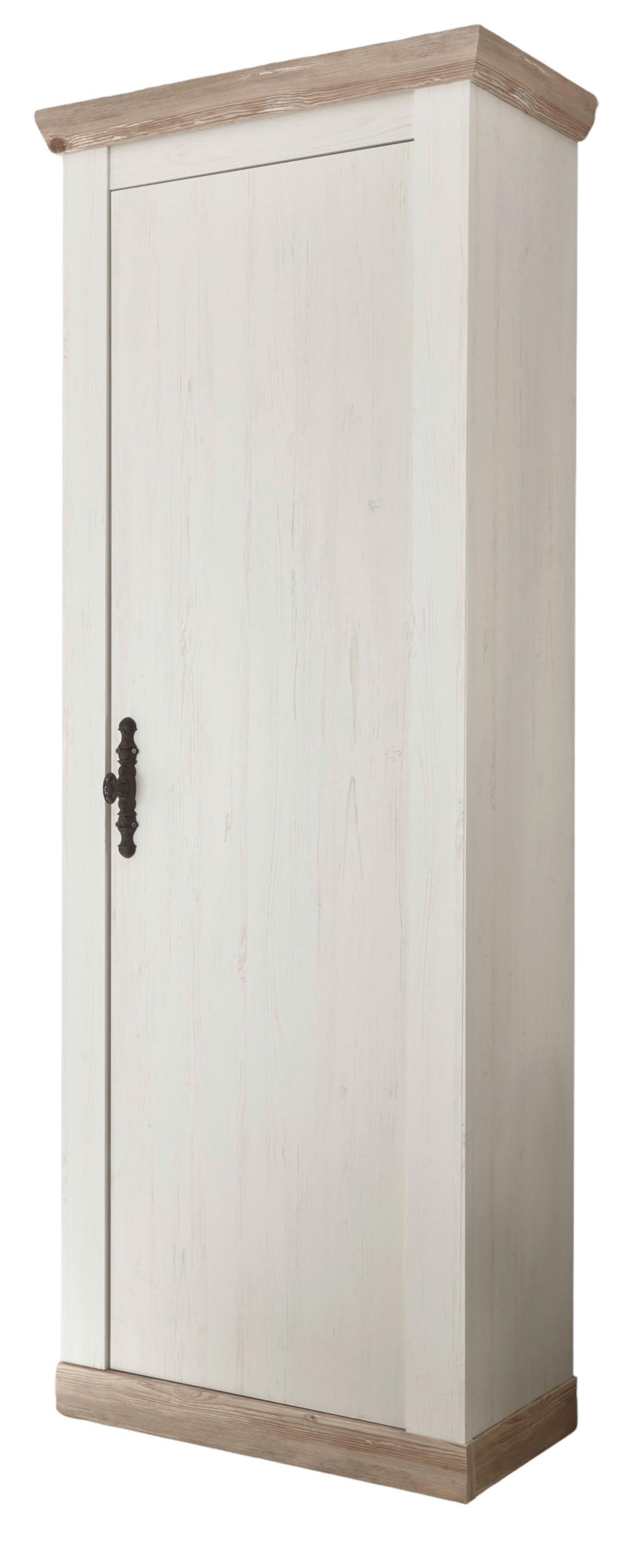 GARDEROBENSCHRANK Pinie weiß, Oslo Pinie Landhaus, Garderobe oder großer Schuhschrank, 73 x 201 cm - Anthrazit/Weiß, Holzwerkstoff/Metall (73/201/38cm) - Furn.Design