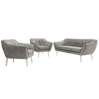 SITZGARNITUR PIRS 3+1+1 - Hellgrau Velvet - Weiße Beine - Hellgrau/Weiß, Holzwerkstoff/Textil (180/75/74cm) - MKS