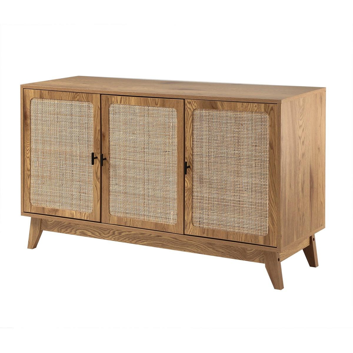 SIDEBOARD 3 Türen mit Naturgeflecht-Front B120 cm - ALIA - Eschefarben, Holzwerkstoff (40/72/46cm) - Calicosy