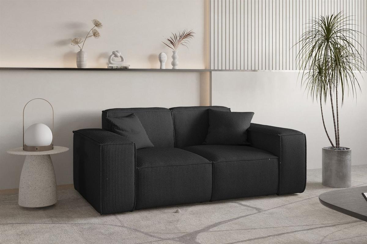 SOFASET Celes Premium 3-2-1 Stoff Scala - Schwarz, Holzwerkstoff/Textil (225/73/88cm) - Fun Möbel