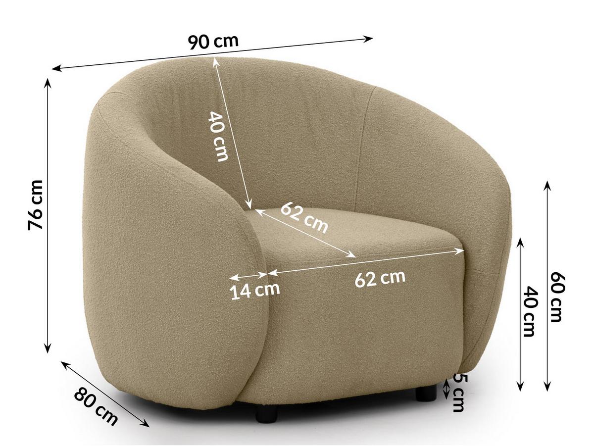 SESSEL Roundi Beige Bouclé - Beige/Schwarz, Holz/Kunststoff (90/76/80cm) - S-Style Möbel
