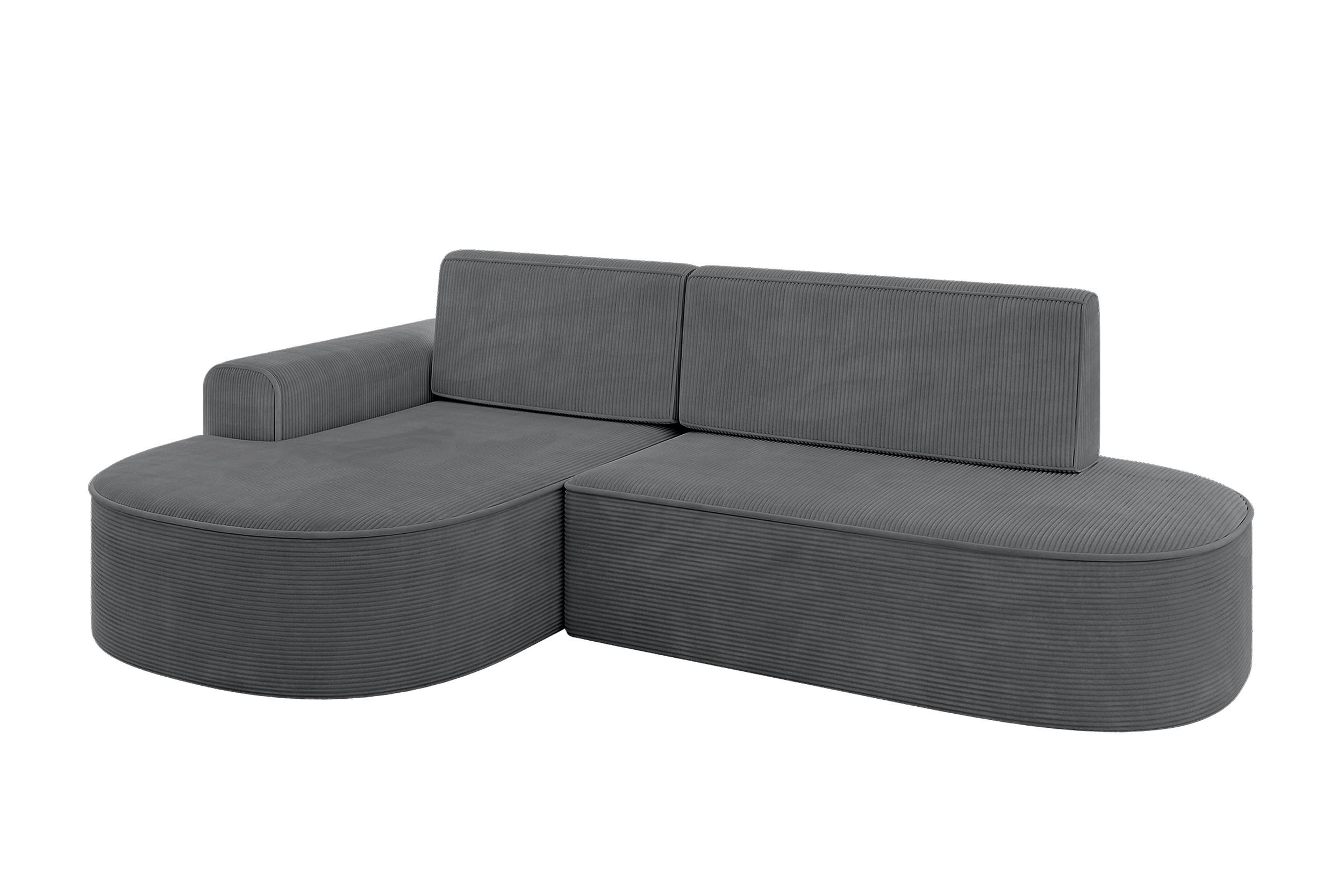 ECKSOFA mit Schlaffunktion und Bettkasten Ottomane Links MARI-L1-S - 283x167x73 cm Dunkelgrau Cord - Alufarben/Schwarz, Holzwerkstoff/Kunststoff (283/167cm) - ALTDECOR