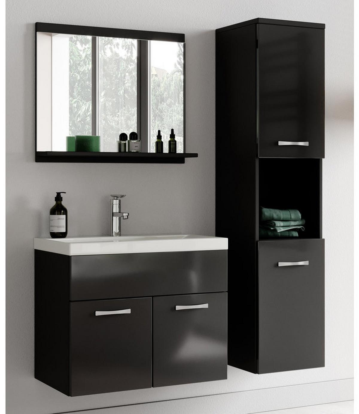 BADMÖBEL-SET Montreal 2 Teile Schwarz Hochglanz - 60 x 35 x 51 cm - Schwarz, Holz (60/51/35cm) - Badplaats
