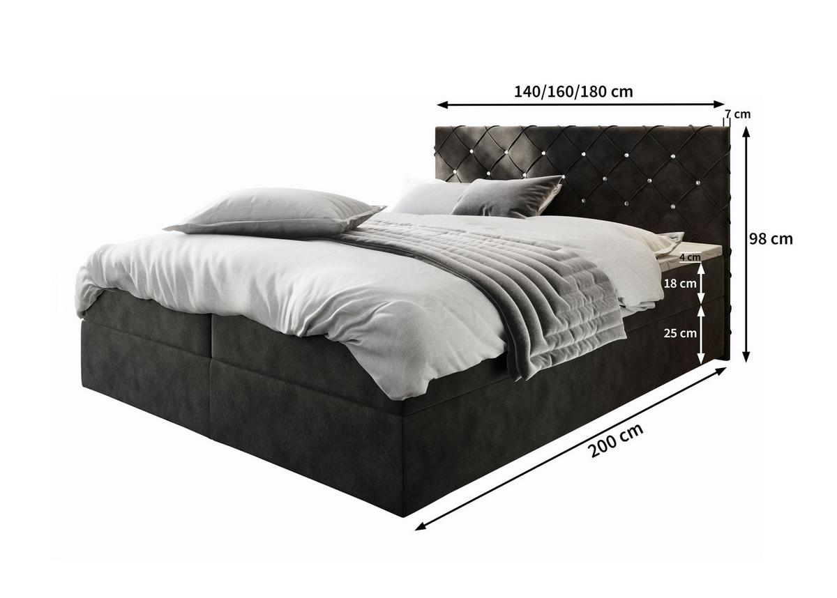 BOXBETT RIVA 180x200 cm mit Matratze und Topper, H2+H3 - Grau - Grau, Holz (180/200cm) - MASSENO