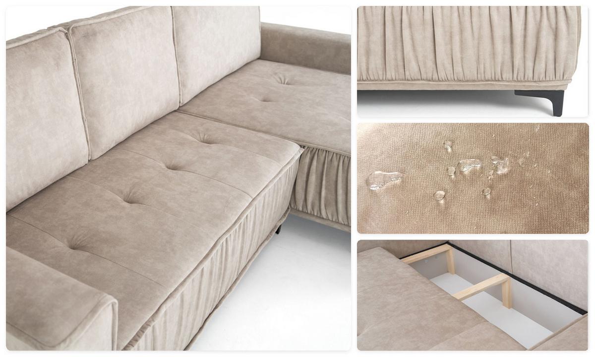 ECKSOFA Velora mit Schlaffunktion & Stauraum, Universell Rechts/Links, Braun Samt 270/92/150 cm - Schwarz/Braun, Textil/Metall (270/150cm) - WFL GROUP