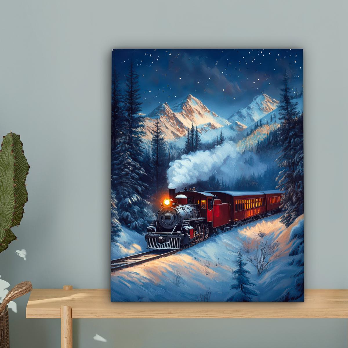 LEINWANDBILD Zug - Weihnachten - Schnee - Weihnachtszug Room Decor 30x40 cm - Anthrazit, Textil (30/40cm) - MuchoWow