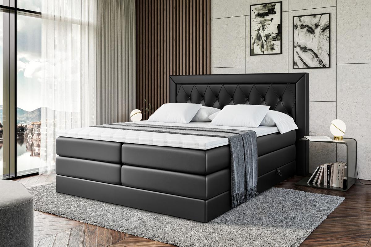 BOXSPRINGBETT NOEL KING - 140 x 200 - H3/H4 - Schwarz Hochglanz - Schwarz Hochglanz, Holzwerkstoff (140/200cm) - ALTDECOR