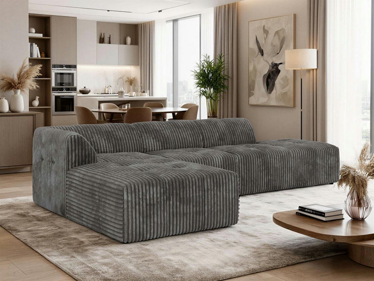 ECKSOFA GRIDA 3M L Grau Cord - Links - Schwarz/Grau, Kunststoff/Textil (335/176cm) - MKS