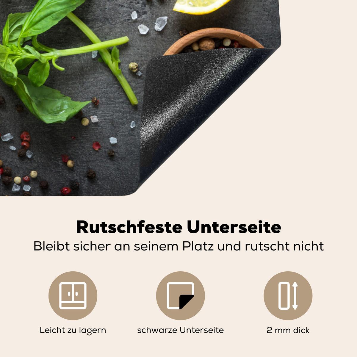 HERDABDECKPLATTE Limette - Kräuter - Gewürze - Grün - Grau - Beton Induktionsmatte 71x52 cm - Grün, Kunststoff (71/52/0.2cm) - MuchoWow