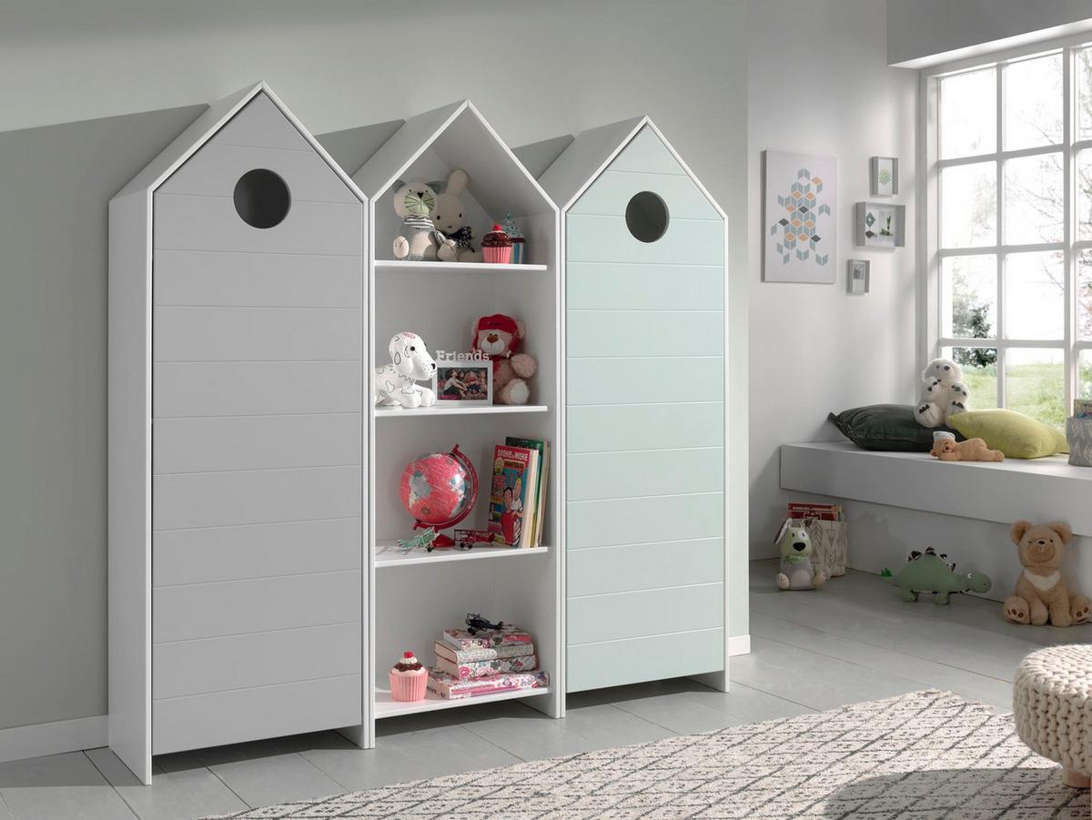 REGALSCHRANK Set Kania mit Standregal MDF+Holzwerkstoff Grau + Grün - Weiß/Grau, Holzwerkstoff (173/171/37cm) - 58aufmkessel
