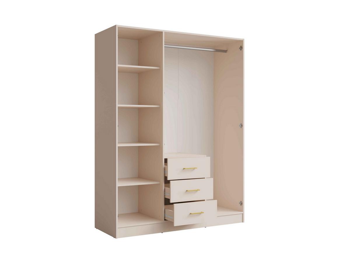DREHTÜRENSCHRANK NEVARIS 150,5/200,5/58cm 3-türig mit Spiegel Sandbeige - Sandfarben, Holzwerkstoff (150.5/200.5/58cm) - MASSENO